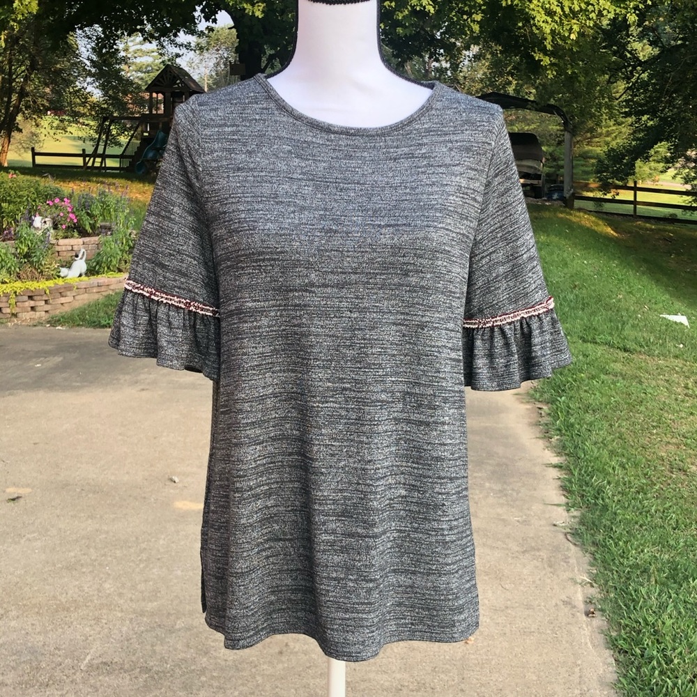Loft Heather Gray Boho Knit Top Size Small